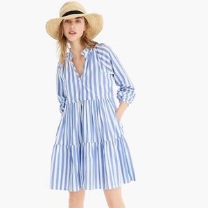 J Crew Tiered Poplin Striped Tall Dress